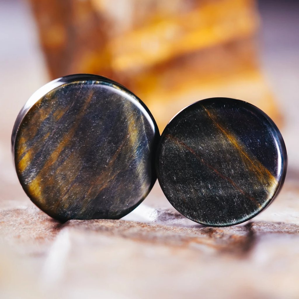 Blue Tiger Eye Plug  Gauge  Double Flare Stone Ear Plugs  Gauge 28mm